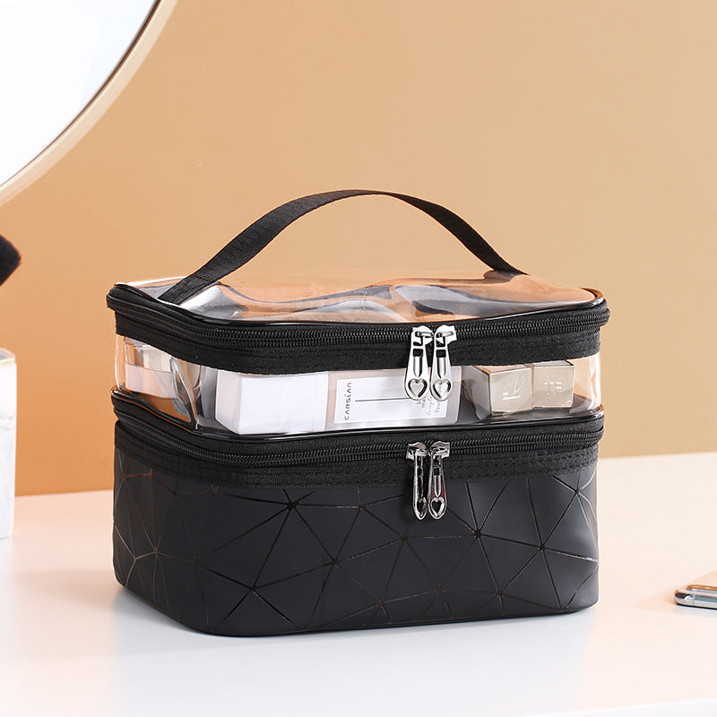 New Double-Layer Waterproof Cosmetic Bag Large Capacity Pink Wash Bag Waterproof Travel Convenient Skin Care Product Storage Bag