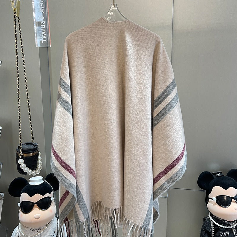 New High-End Contrast Striped Tassel Shawl Essential For Office and Home Use