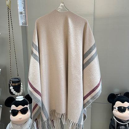 New High-End Contrast Striped Tassel Shawl Essential For Office and Home Use