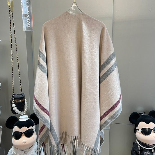 New High-End Contrast Striped Tassel Shawl Essential For Office and Home Use