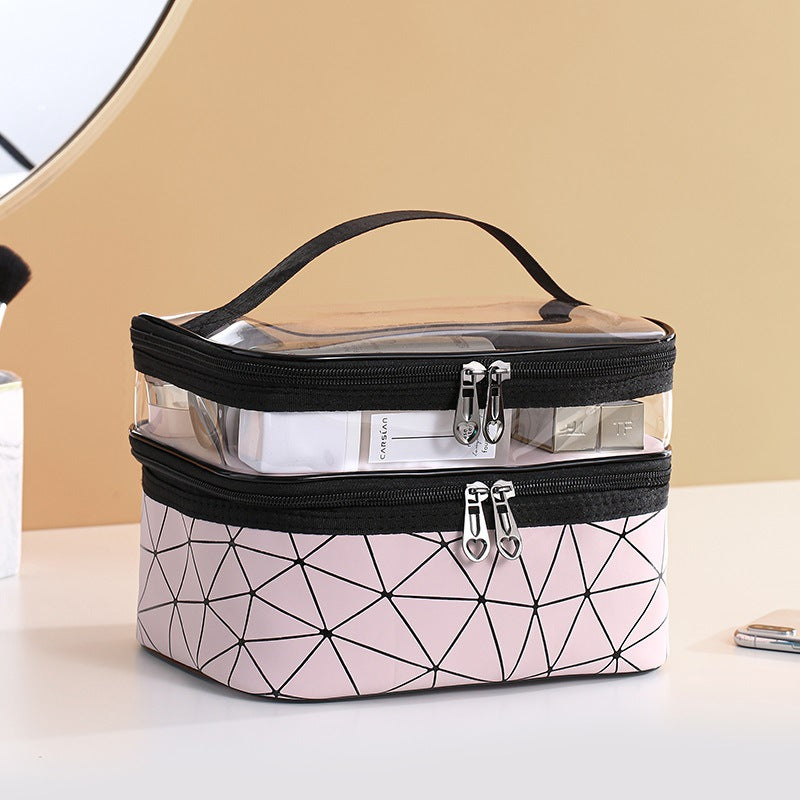 New Double-Layer Waterproof Cosmetic Bag Large Capacity Pink Wash Bag Waterproof Travel Convenient Skin Care Product Storage Bag