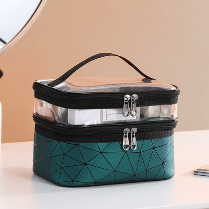 New Double-Layer Waterproof Cosmetic Bag Large Capacity Pink Wash Bag Waterproof Travel Convenient Skin Care Product Storage Bag