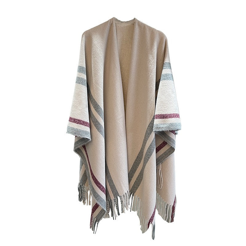 New High-End Contrast Striped Tassel Shawl Essential For Office and Home Use