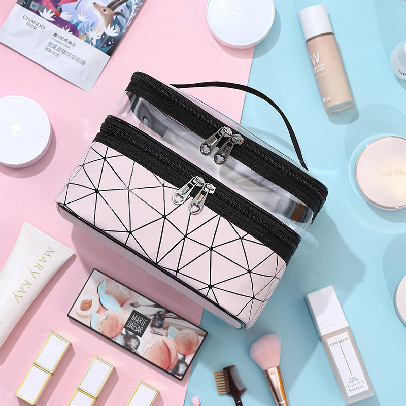 New Double-Layer Waterproof Cosmetic Bag Large Capacity Pink Wash Bag Waterproof Travel Convenient Skin Care Product Storage Bag